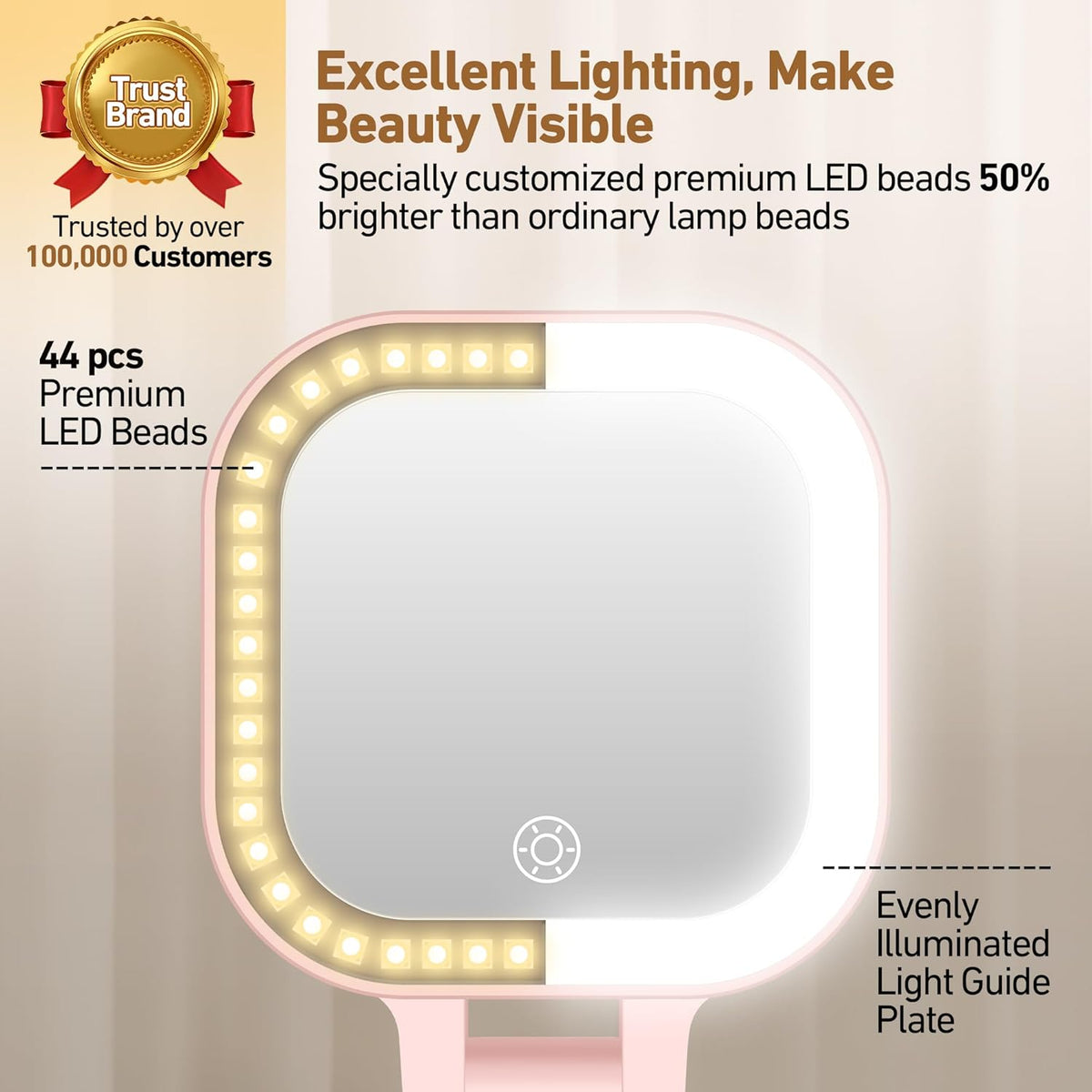 Travel Mirror with Light, 1x/30x Magnifying Mirror with 3 Color Lights and Adjustable Brightness