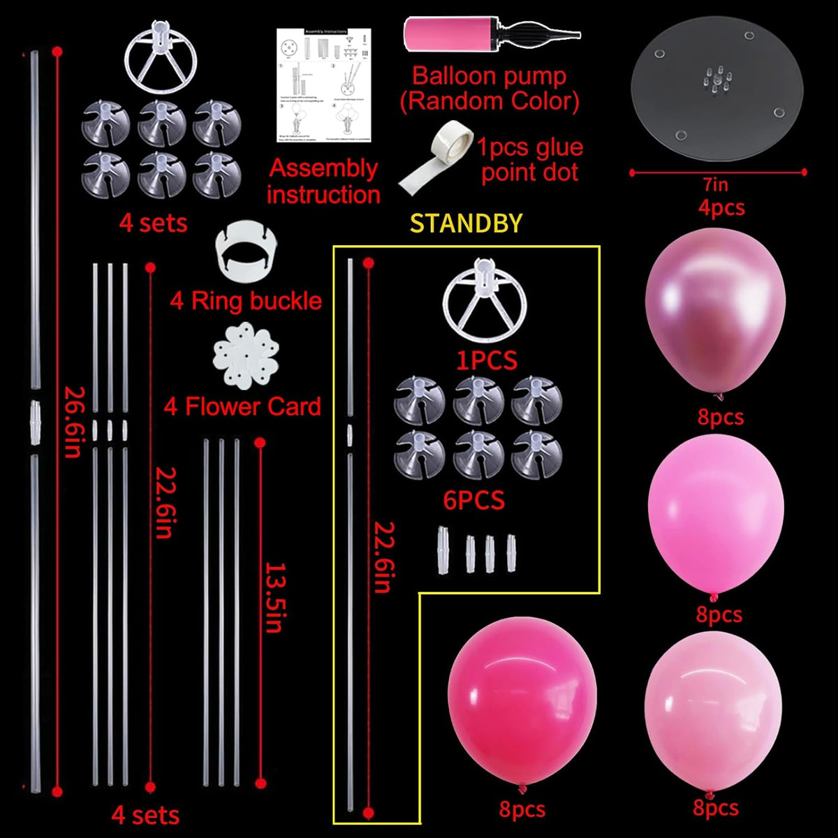 TONIFUL 4 Set Metallic Pink Balloon Stand Centerpiece Table Decorations for Baby Shower Wedding