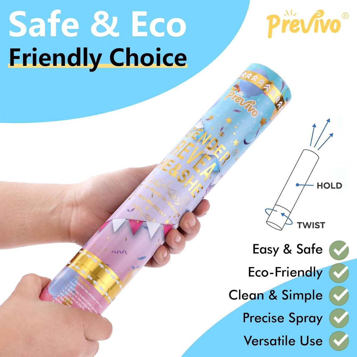 Previvo Gender Reveal Confetti Powder Cannon - 4 Pack Blue Baby Gender Reveal Poppers - 100%