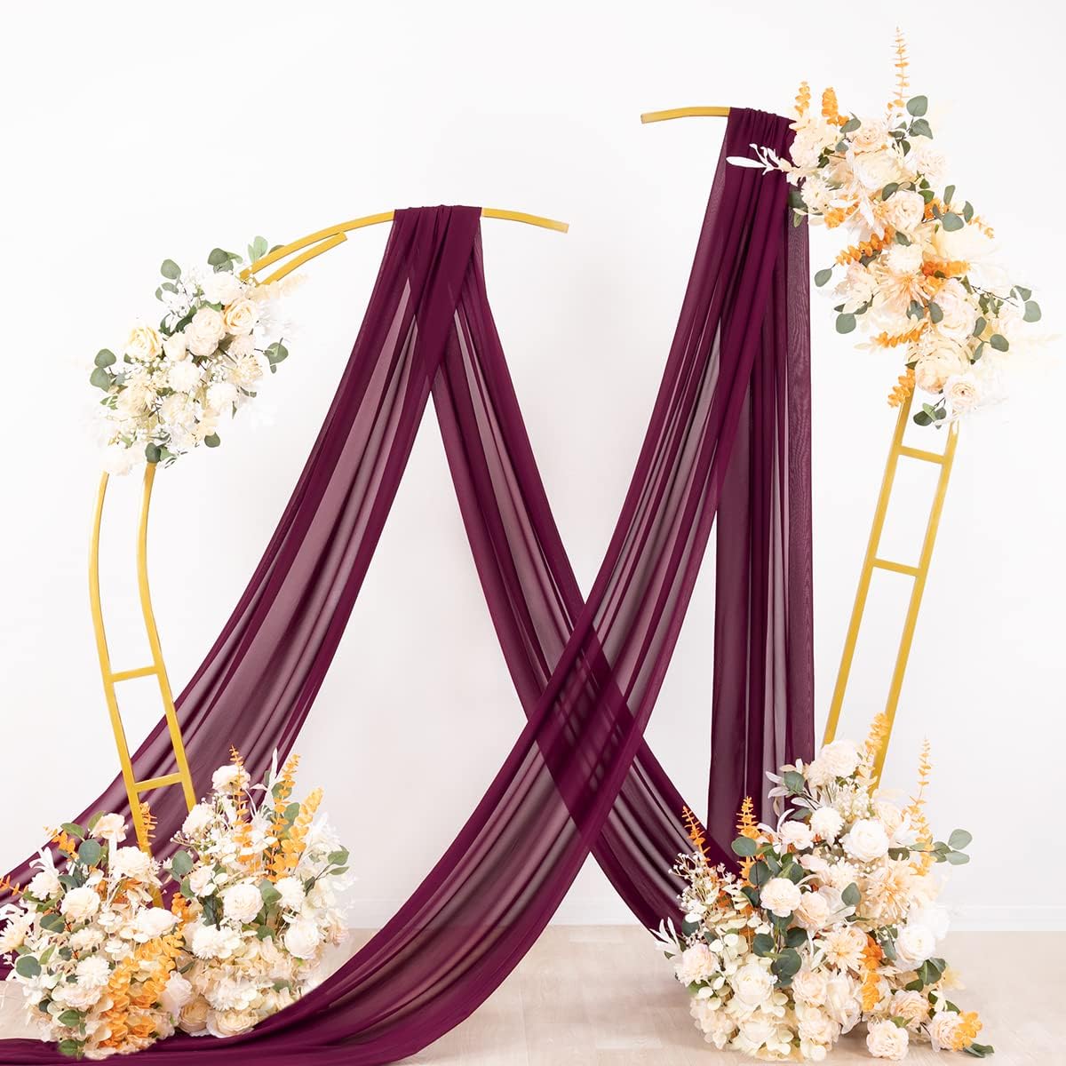 Socomi Wedding Arch Draping Fabric 3 Panels 29" x 19Ft Burgundy Sheer Chiffon Curtain Drapes 6
