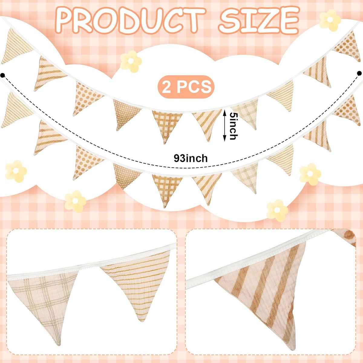 Oudain 15.5 ft Pennant Banner Flags, 2 Pcs Nursery Garland Triangle Bunting Flag Baby Banner for