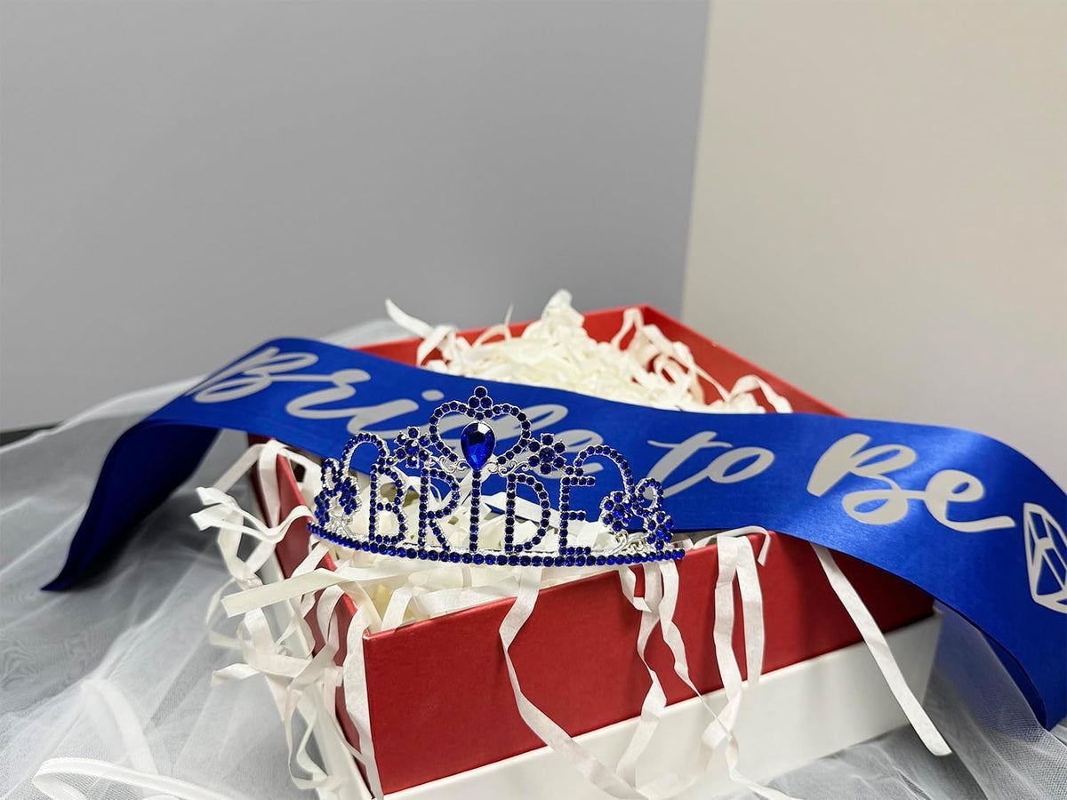 JETKONG 3 Pcs Bachelorette Party Decorations "BRIDE" Crown, Bride to Be Sash&Veil for Women