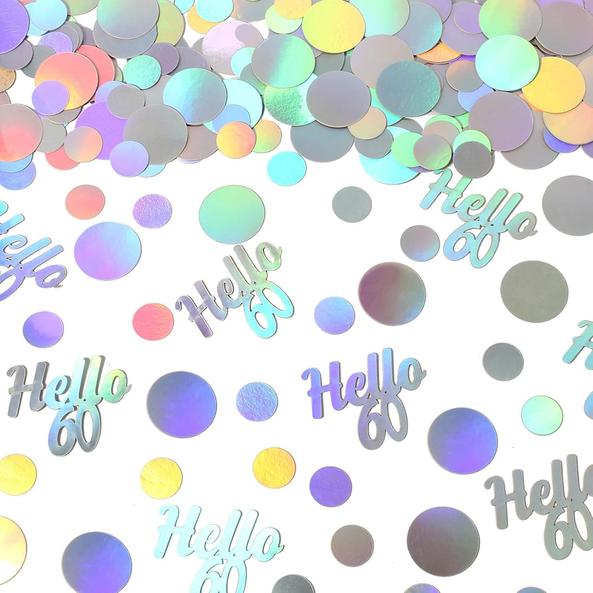 Hello 60 Birthday Confetti for Table Iridescent 60th Birthday Party Decorations for Women Sixty