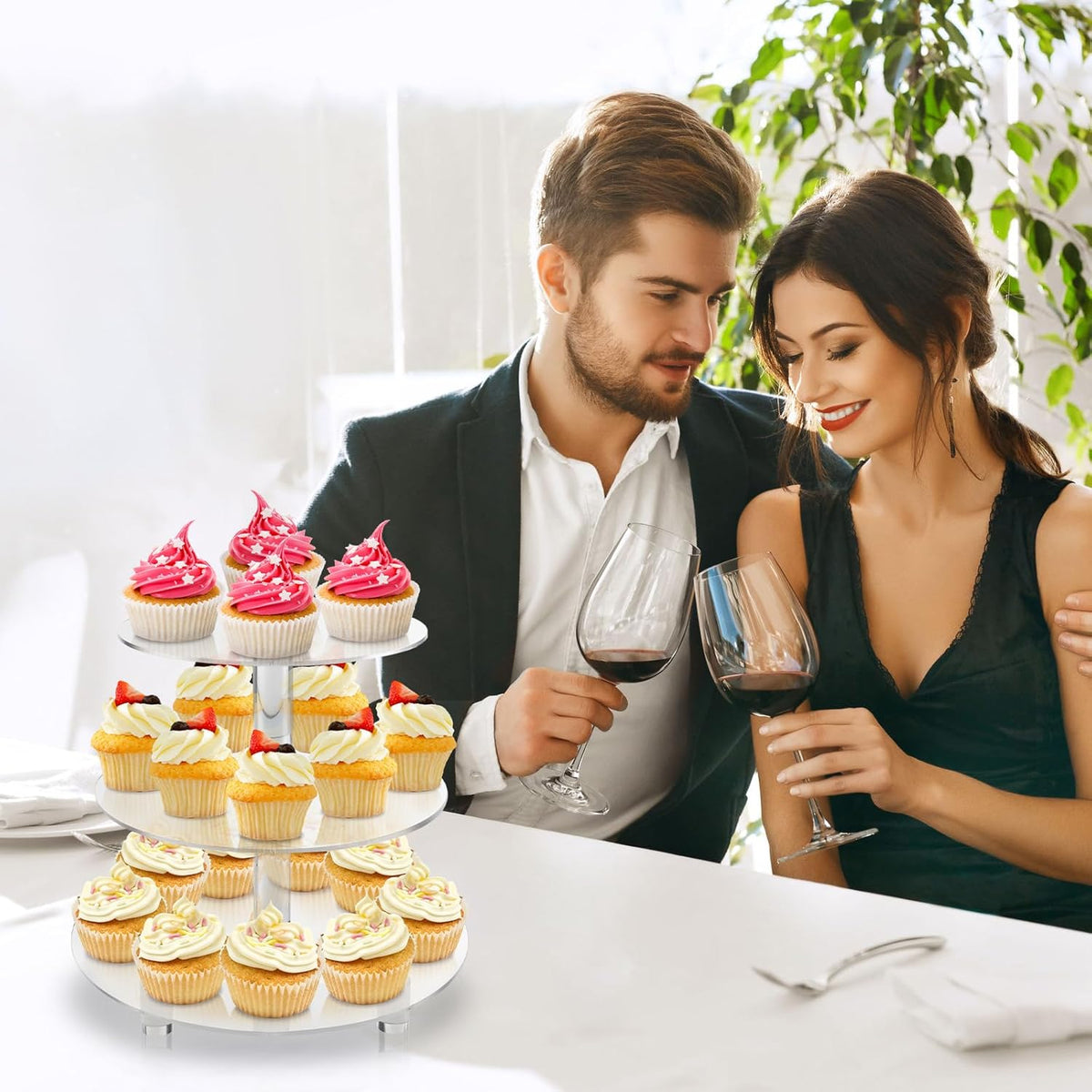 3 Tiers Round Cupcake Stand, Acrylic Cake Tower Stand Holder Macaron Display Rack Cookie Candy