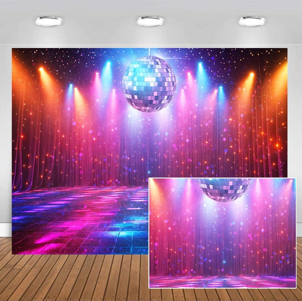 Disco Decorations Backdrop, Retro Glow Party 70s 80s 90s Theme Stage Dance Background Disco Party