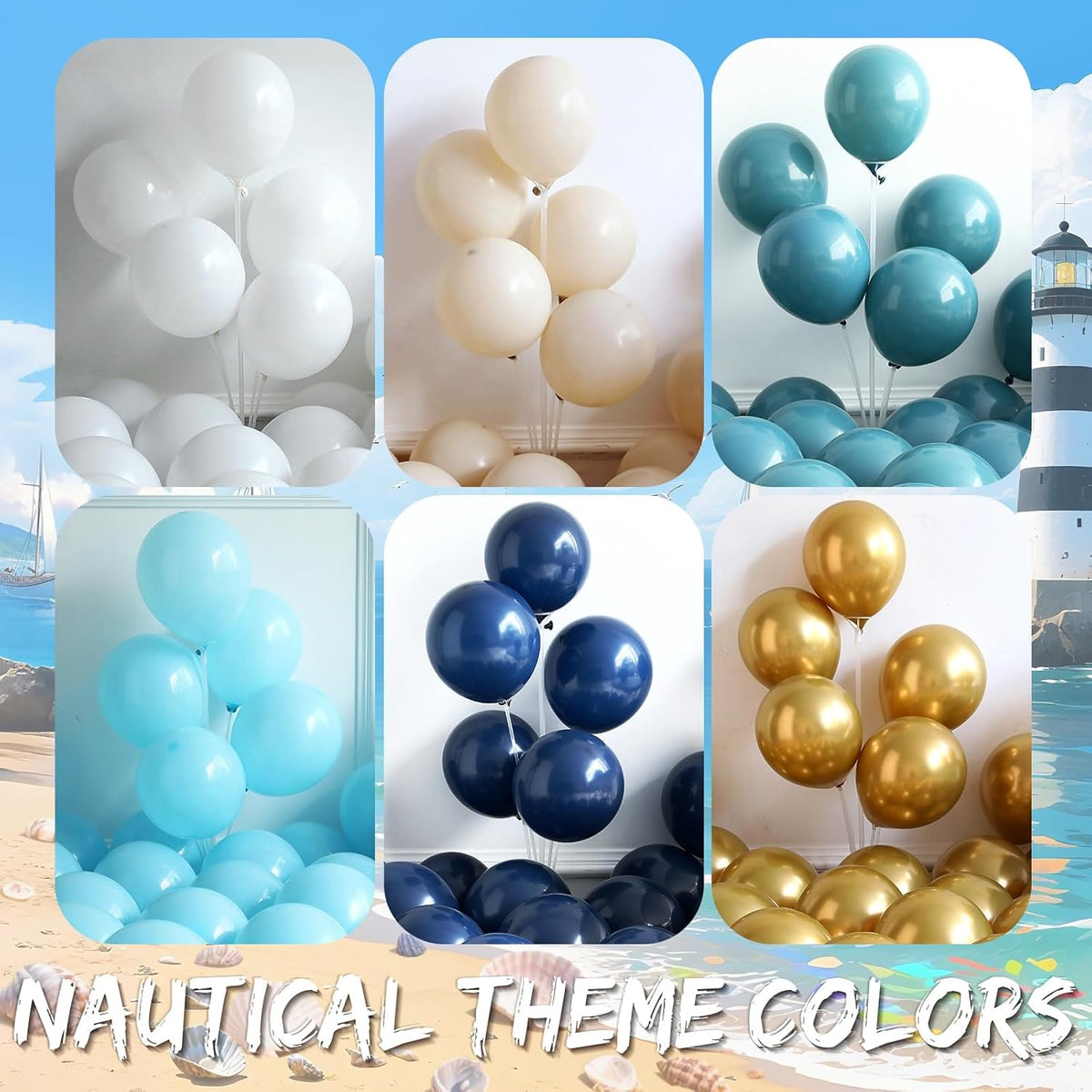 Nautical Balloon Arch Kit,154Pcs Navy Blue Sand White Gold Balloon Garland with Tropical