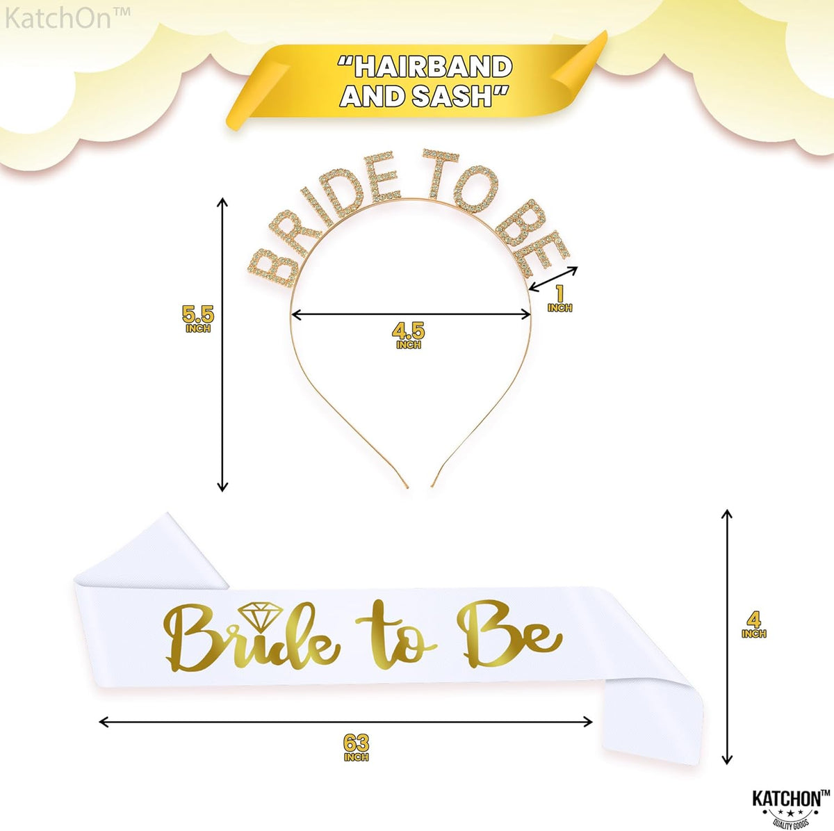 KatchOn, Gold Bride To Be Sash and Headband - Pack of 2 | Bachelorette Sash and Crown for Gold