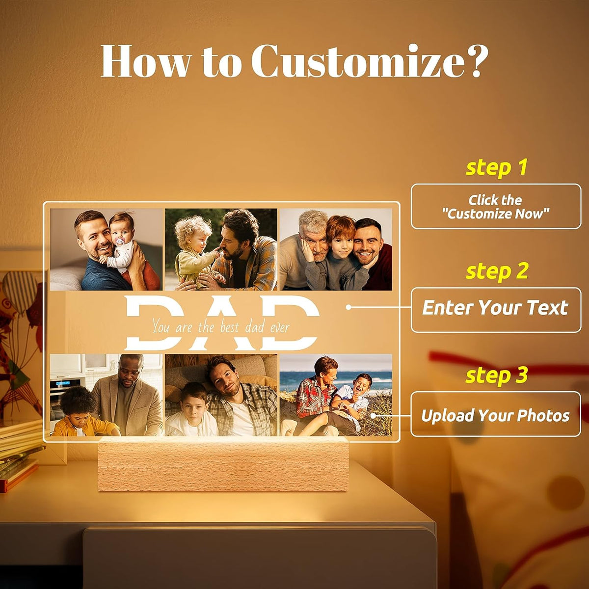 Personalized Gifts for Dad from Daughter Son, Custom Picture Frames with Photos, Customized Photo