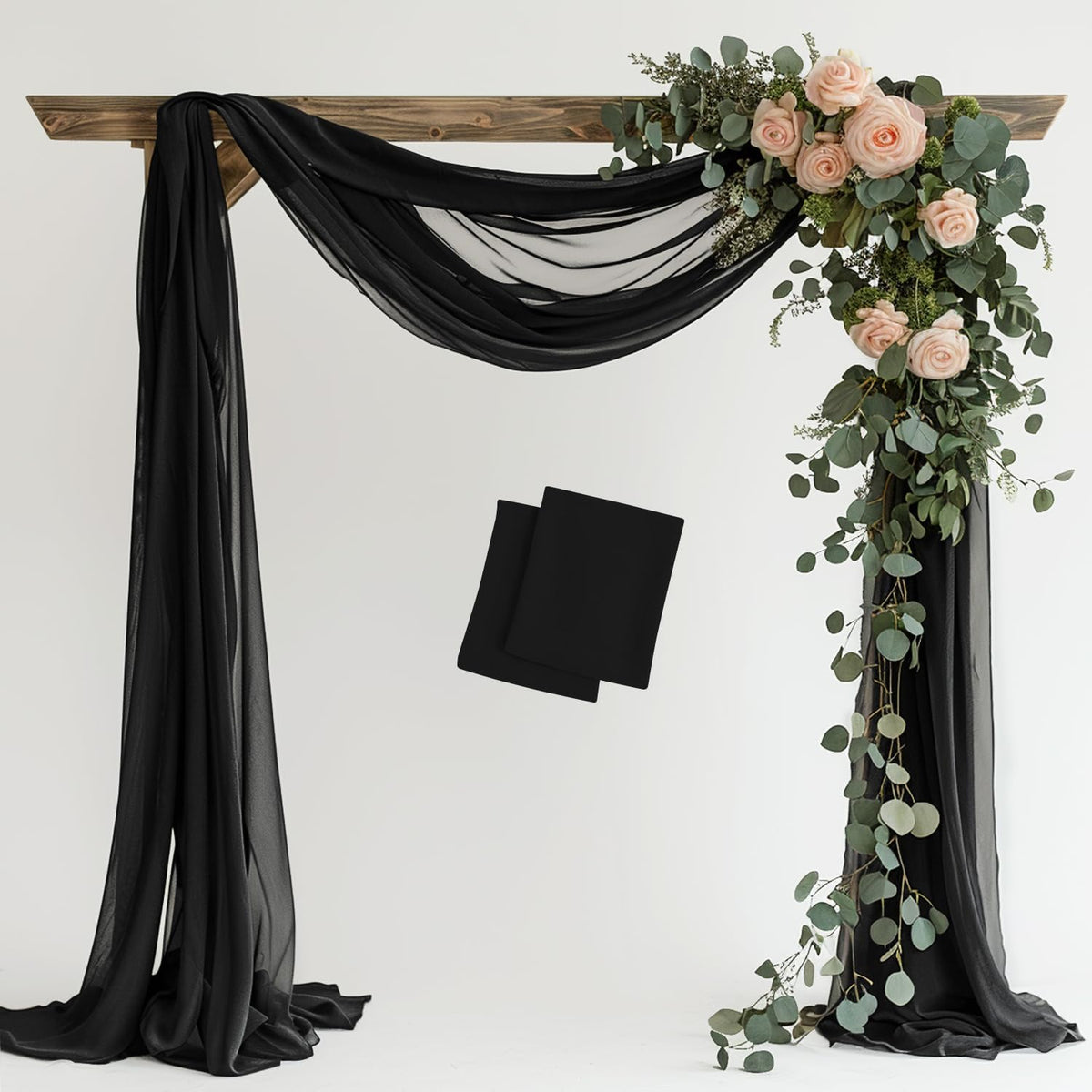 Wedding Arch Draping Fabric 2 Panels 28.7" x 20FT Black Sheer Chiffon Backdrop Drapes for Wedding