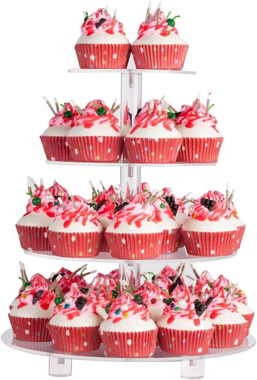 YestBuy 4 Tier Round Acrylic Cupcake Stand with Base, Premium Cupcake Holder, Acrylic Cupcake Tower