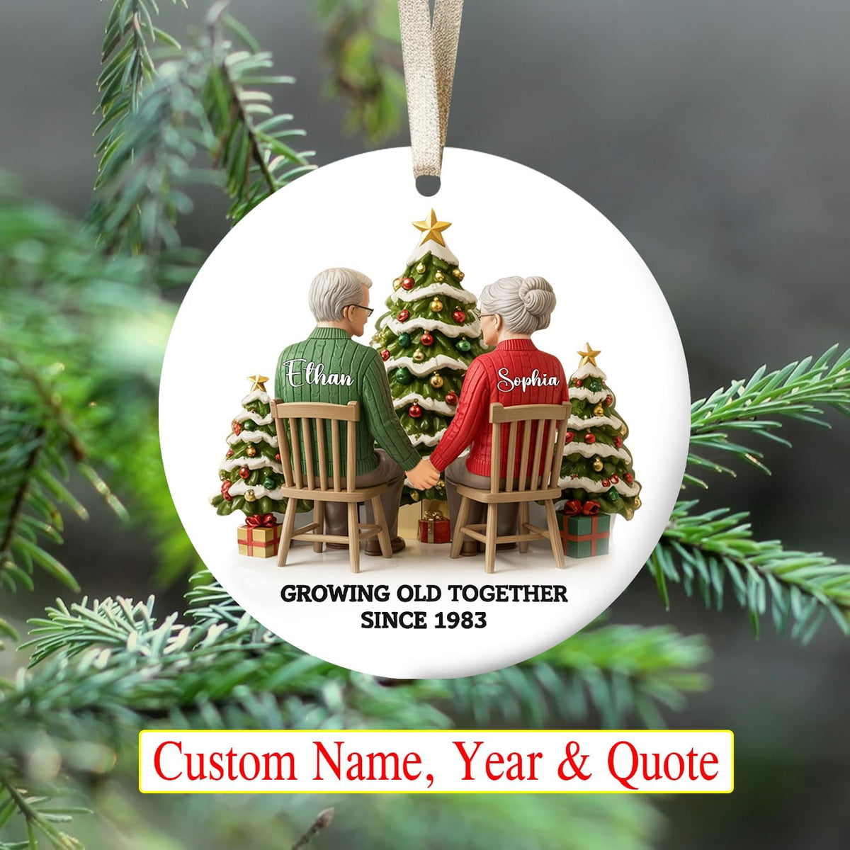 Love Signal Growing Old Together Christmas Ornament, Personalized Couple Ornaments for Christmas