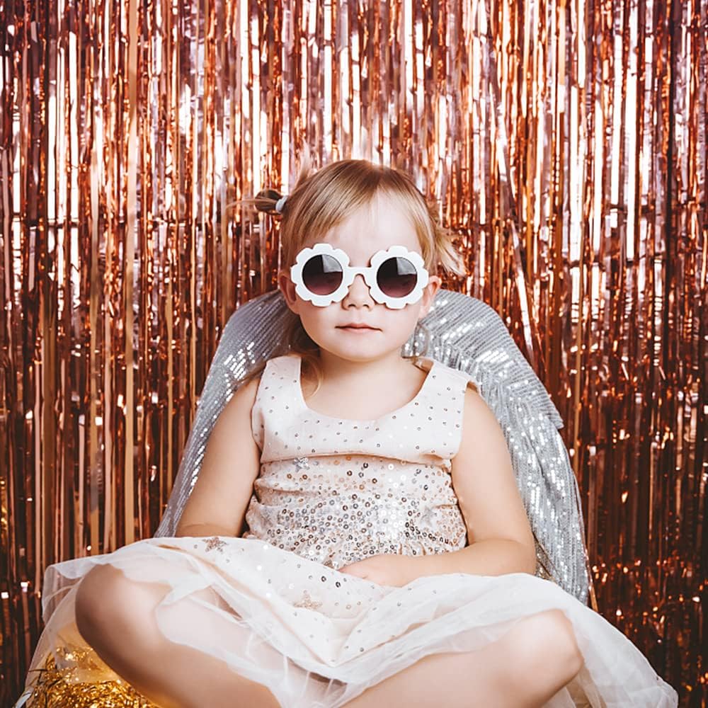 5 Pack Foil Curtain Backdrop Rose Gold Metallic Tinsel Foil Fringe Curtains Photo Booth Props for