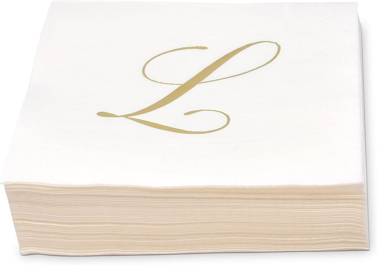 Gift Boutique 100 Gold Monogram Cocktail Napkins Letter L Disposable Paper Pack Elegant Metallic