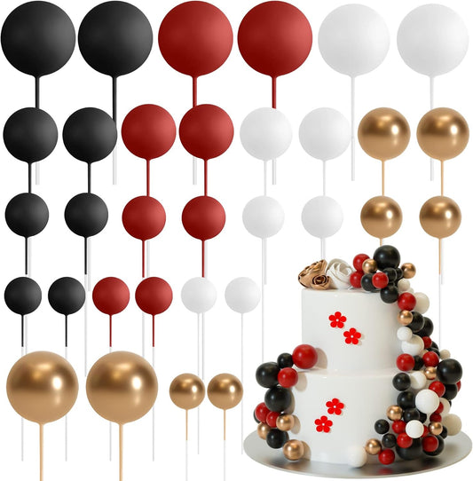ASTARON 32 Pcs Ball Cake Topper Decorations Mini Balloons Cake Topper Sticks Foam Balls Cake Picks
