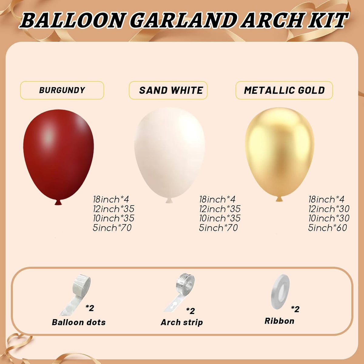 Burgundy Balloon Garland Arch Kit,412Pcs Burgundy and Sand White Metallic Gold Balloons for Wedding