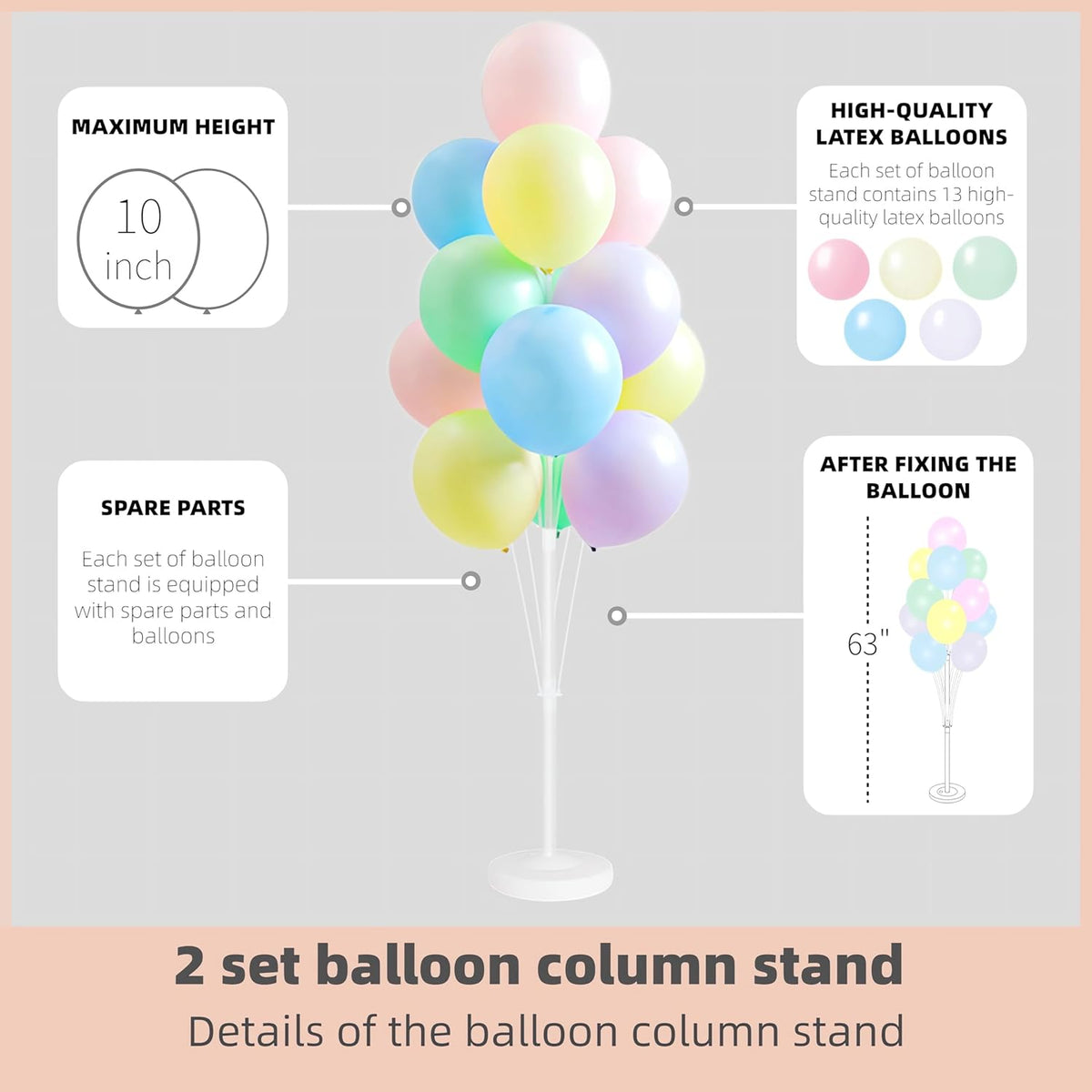 Balloon Column Kit Set of 2 With Balloons Included - Balloon Tower with Stand, Base, and