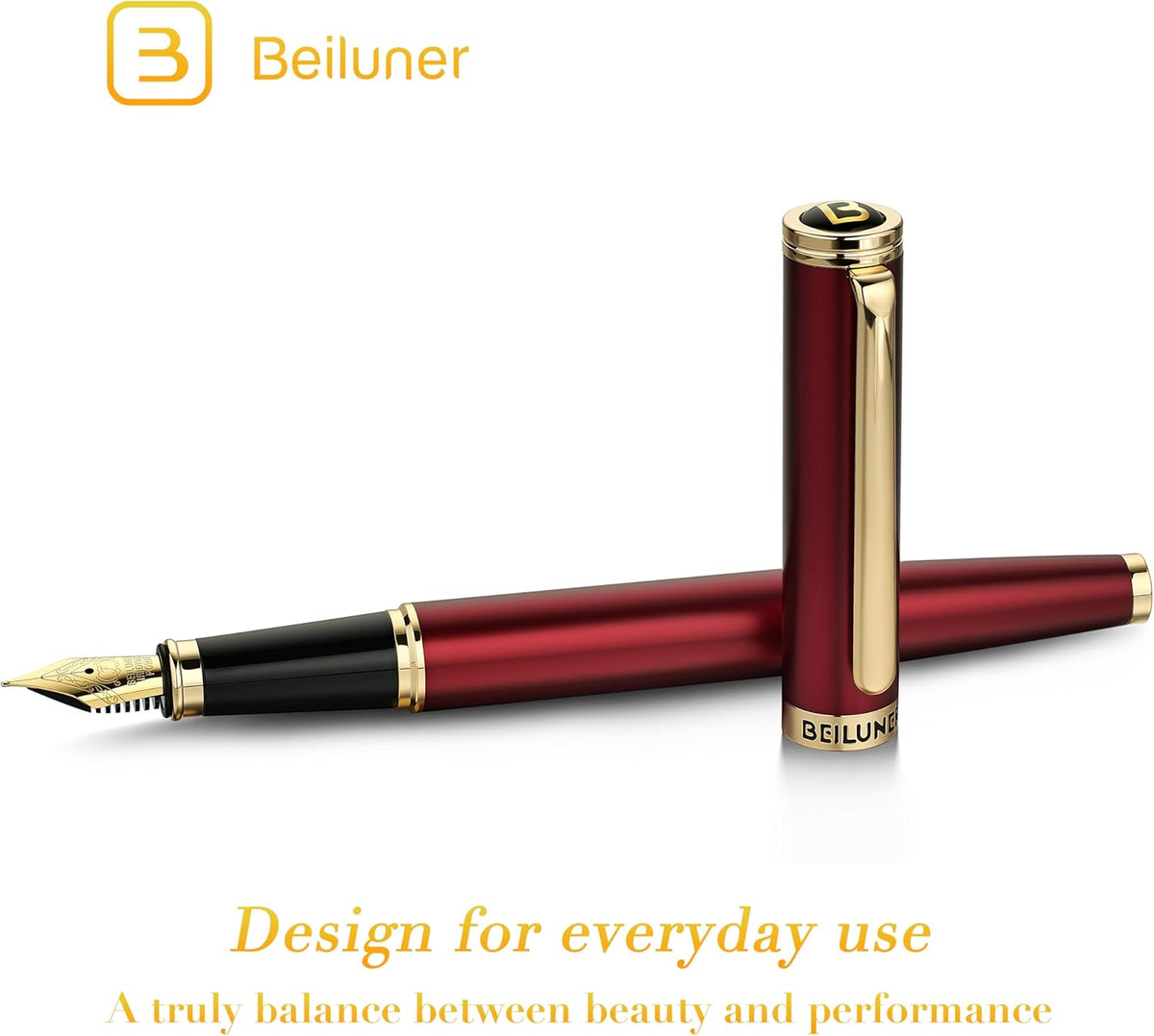 BEILUNER Red Fountain Pen,Stunning Luxury Pens with 24K Gold Finish, Gorgeous 24K Gilded Nib(Fine)