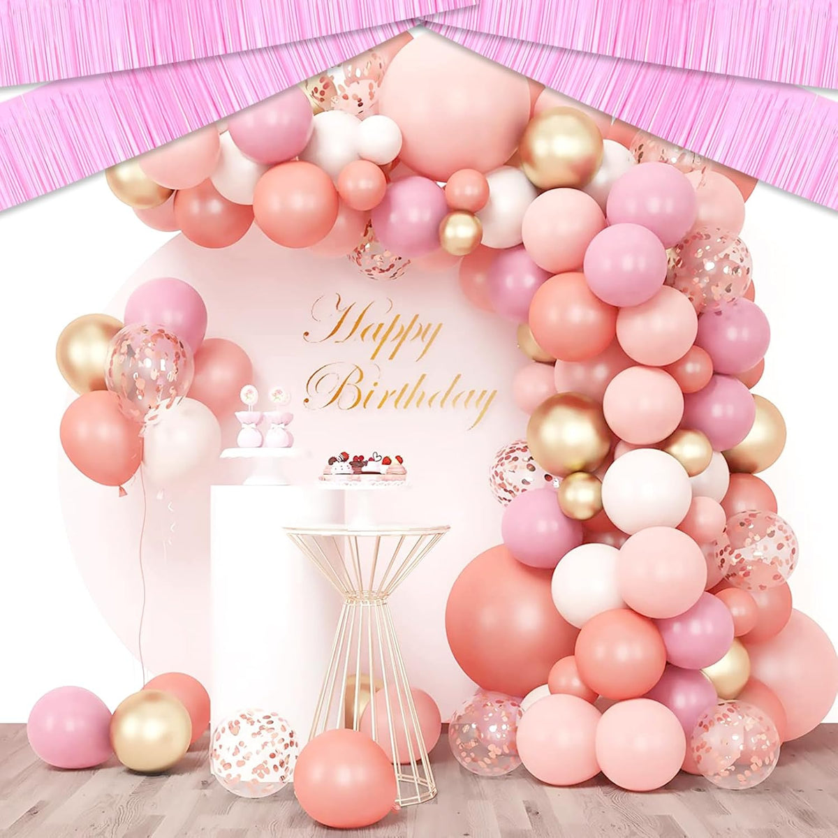 6 Pack 10 Feet Macaron Pink Foil Fringe Garland Metallic Tinsel Streamers Banner Wall Hanging