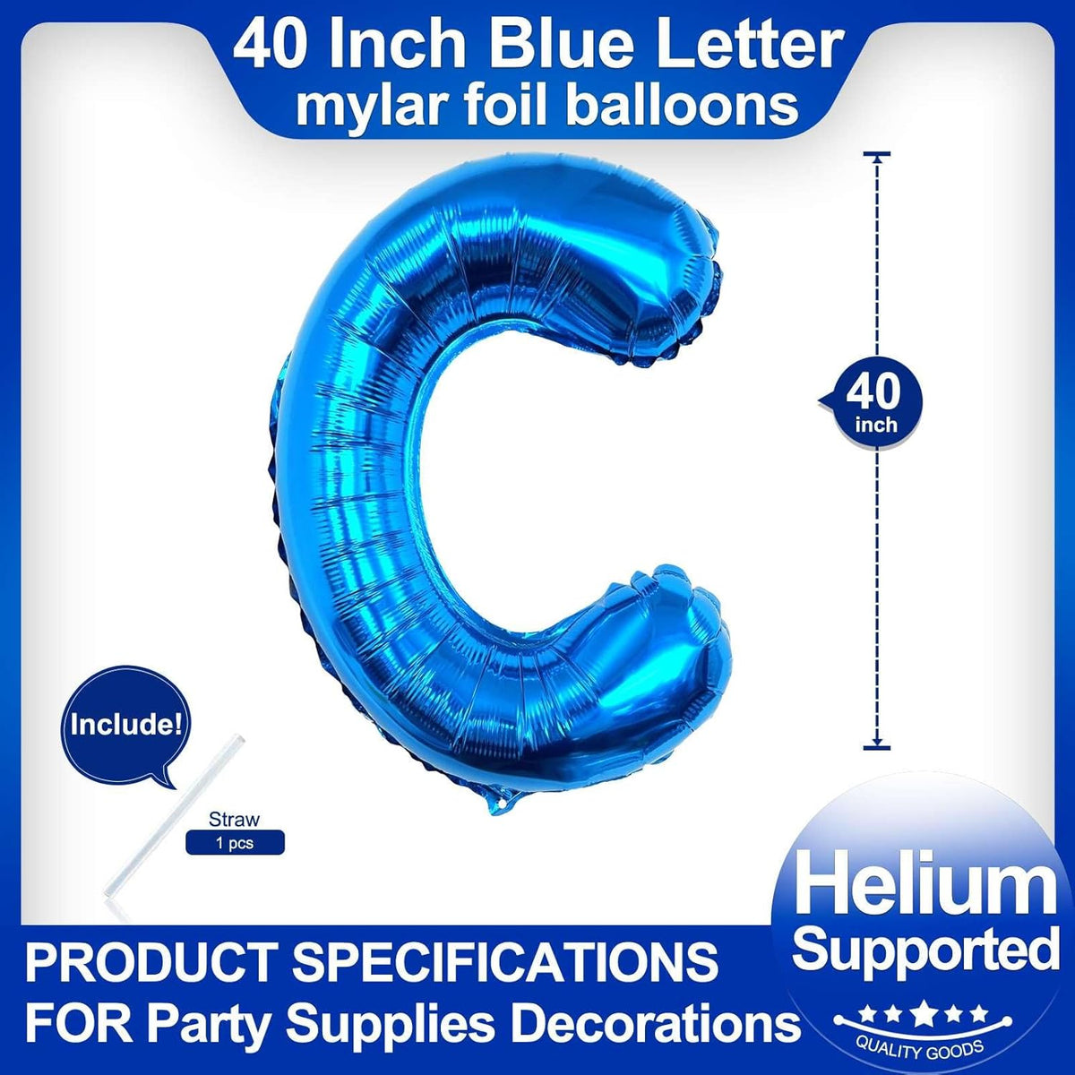 40 Inch Blue Letter C Balloons, DIY Phrase Foil Alphabet Letter C Balloons DIY Word C Banner for
