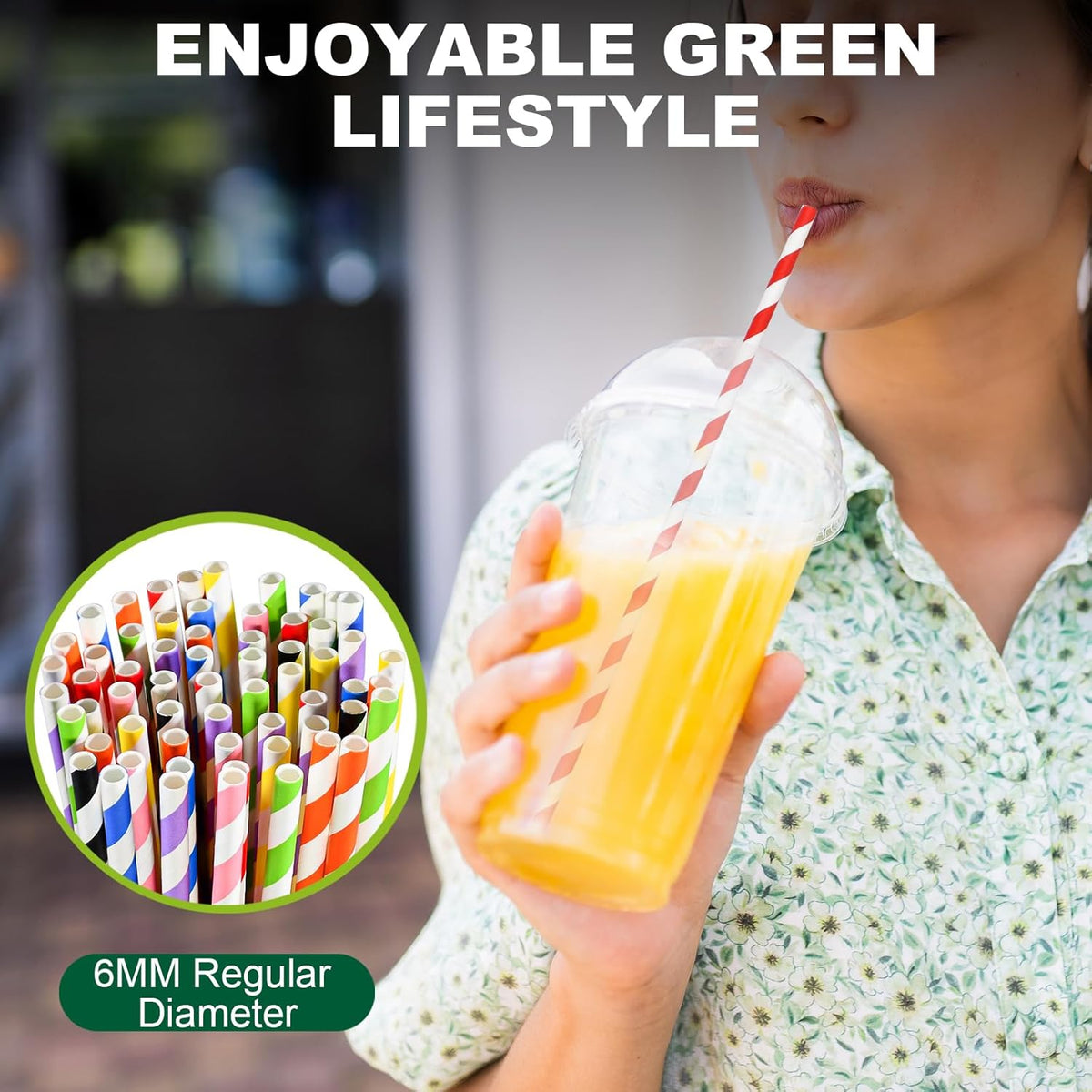 10.25 Inch Long Disposable Paper Straws Biodegradable Individually Wrapped, 0.24" Dia. (Colorful