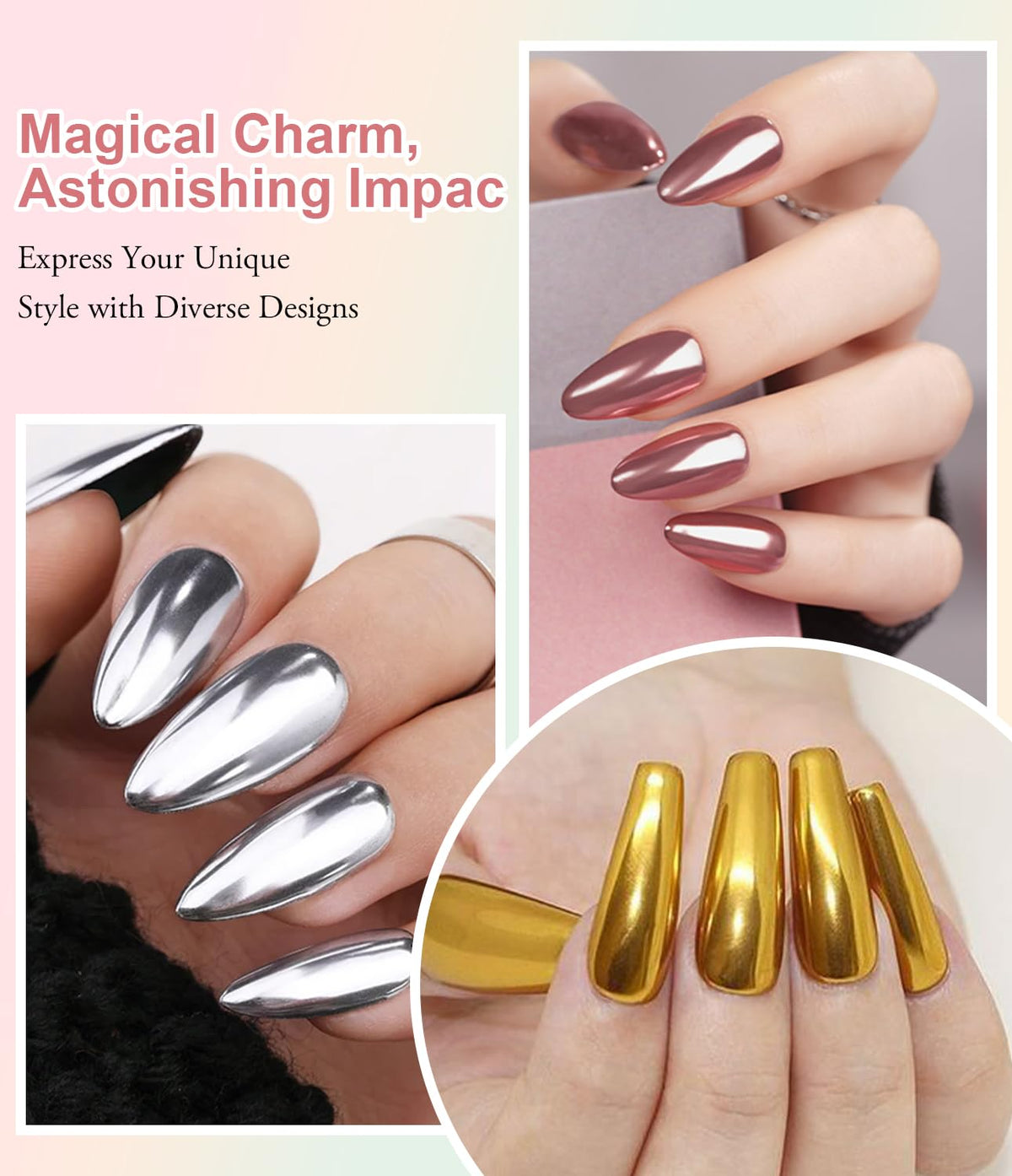 Chrome Nail Powder BISHENGYF: Super Metallic Effect Chrome Powder For Nails Gold Silver Red Laser