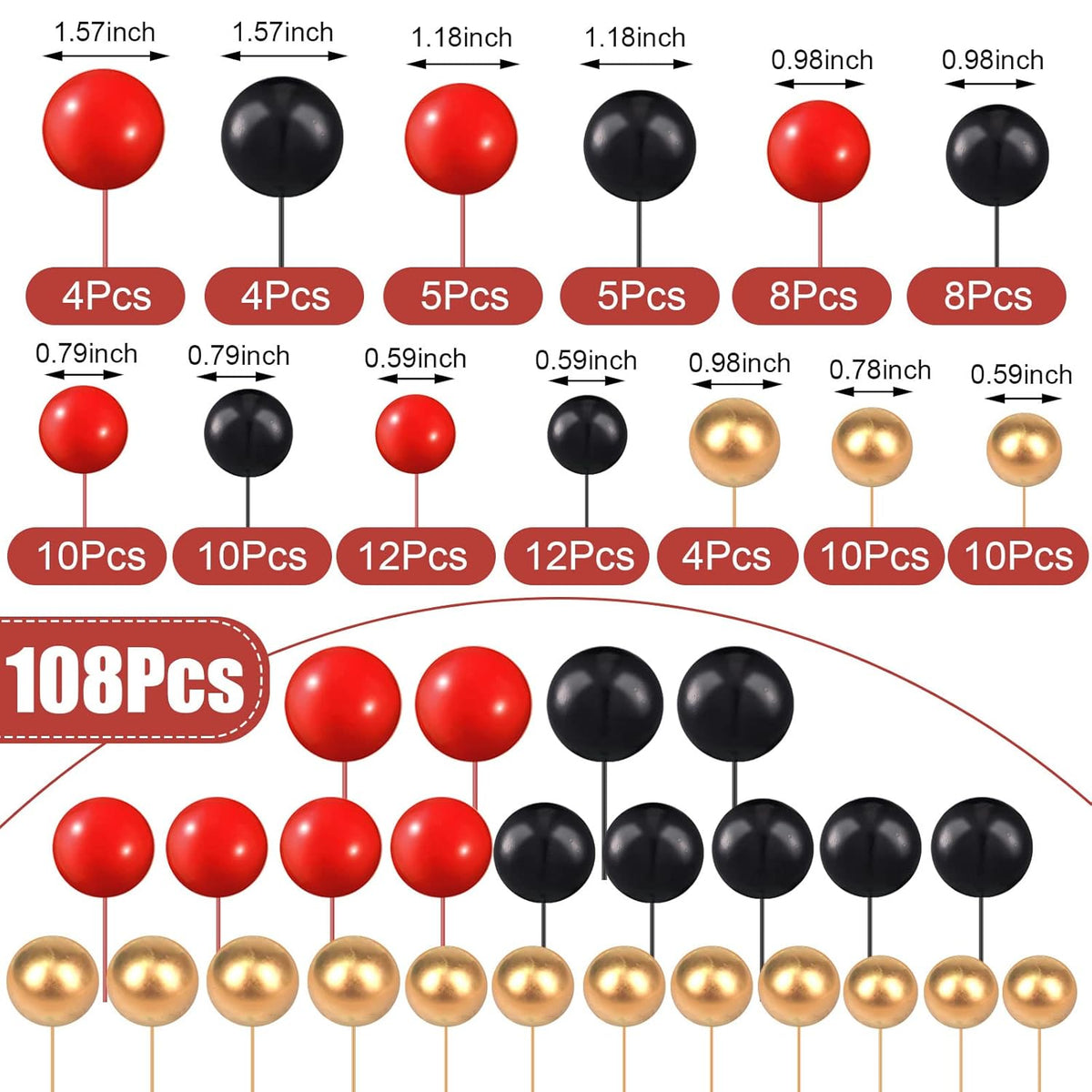 108 Pcs Balls Cake Topper DIY Cupcake Insert Foam Balloons for Cake Baking Wedding Anniversary