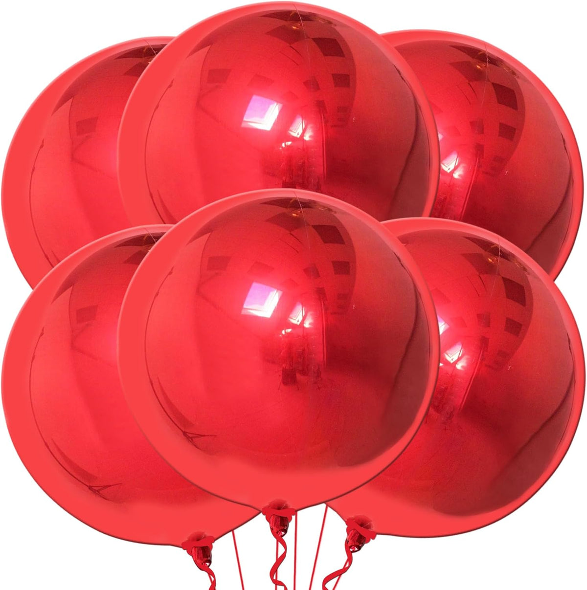 KatchOn, Red Foil Balloons - Big 22 Inch, Pack of 6 | 4D Sphere Metallic Red Balloons for Happy