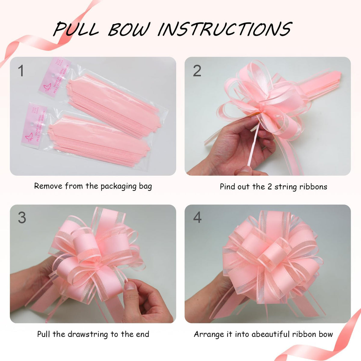 ZhXu Shuo 6 Pieces Large Pull Bows, 6 inches, Organza Fabric, Pink, Wedding & Birthday Occasion