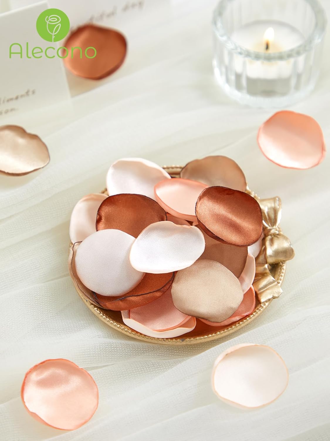 Alecono 𝟲𝟬𝟬𝙋𝙘𝙨 Silk Rose Petals, Faux Rose Petals Orange Rose Petals for Wedding Proposal