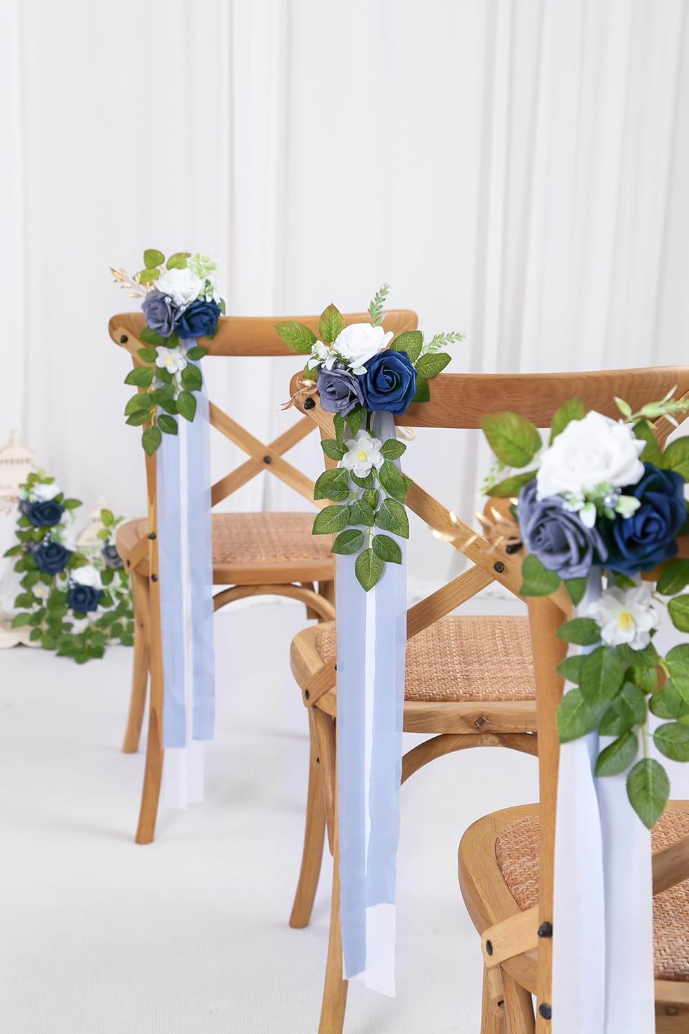 10 Wedding Aisle Decorations for Ceremony - Blue Chair Flowers for Aisle Decor and Church Pew
