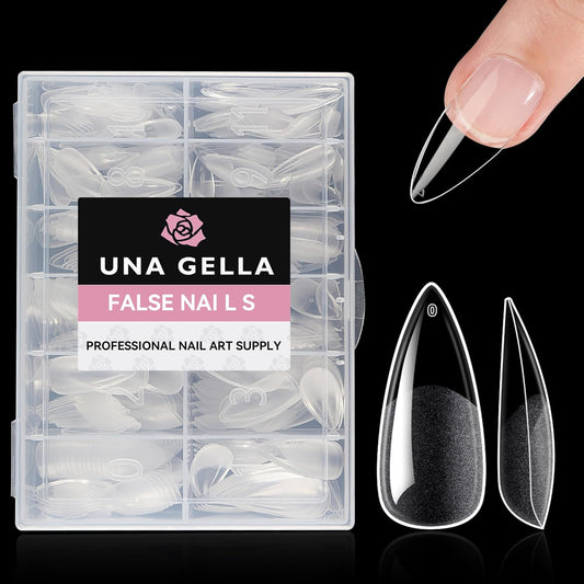 UNA GELLA Stiletto Gel Nails Press On Halloween 504Pcs Medium Almond Stiletto Clear Gel Nail Tips