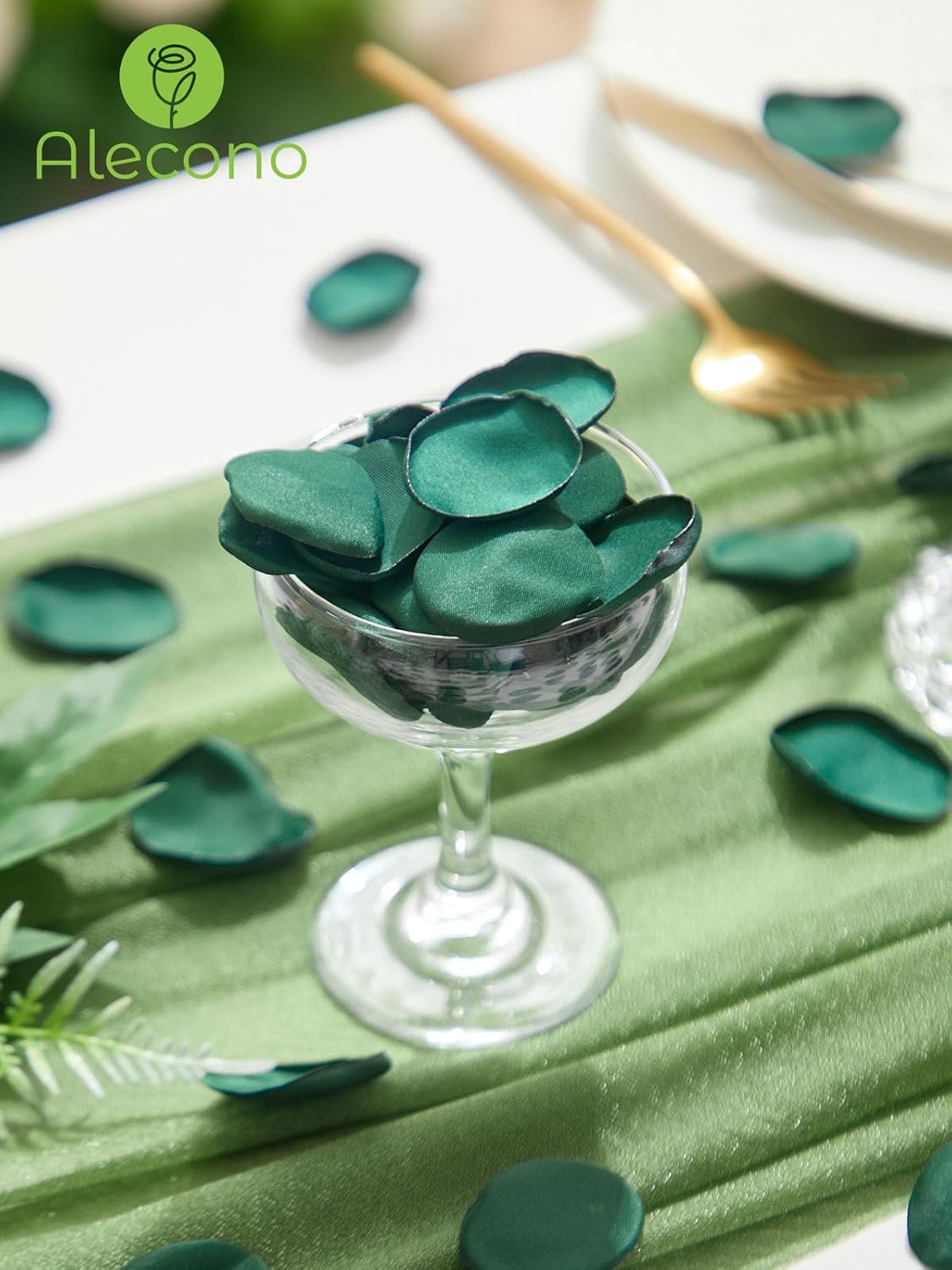 Alecono 600Pcs Silk Rose Petals, Fake Dark Green Petals for Wedding Proposal Flower Girl Basket