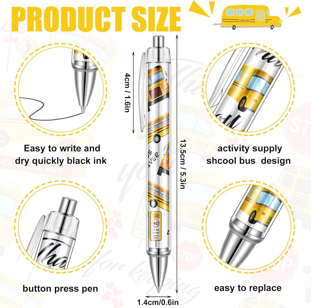 24 Pcs Bus Driver Appreciation Gifts Pens Accessories Thank You Work Ballpoint Pens Birthday Gifts