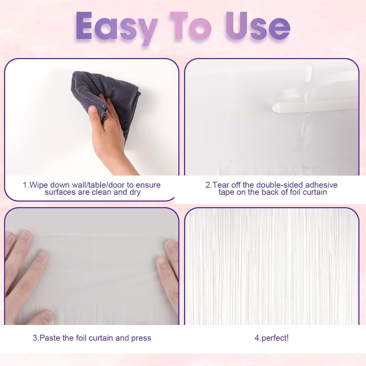 4 Pack White Foil Fringe Backdrop Curtains, Tinsel Streamers Birthday Party Decorations, Fringe
