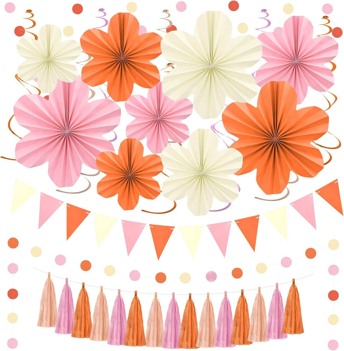 Pink and Orange Party Decorations - Orange Birthday Decoration for Women Girls with Hanging Paper