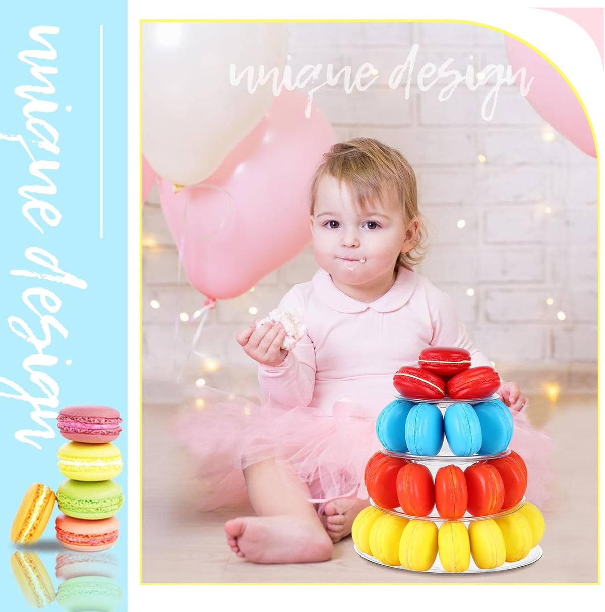 Juexica 1 Pcs Round Macaron Display Tower Stand 4 Tiers Plastic Cake Rack Macaron Wedding Cupcake