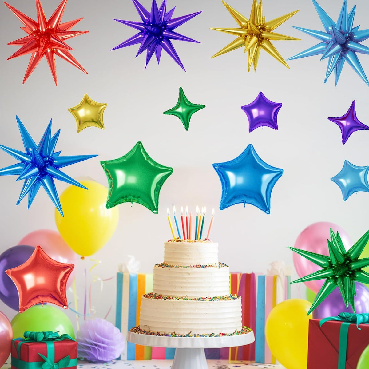16 Pcs Colorful Star Balloons, 22/18/10 Inch Foil Rainbow Balloons, Red Blue Gold Purple Green
