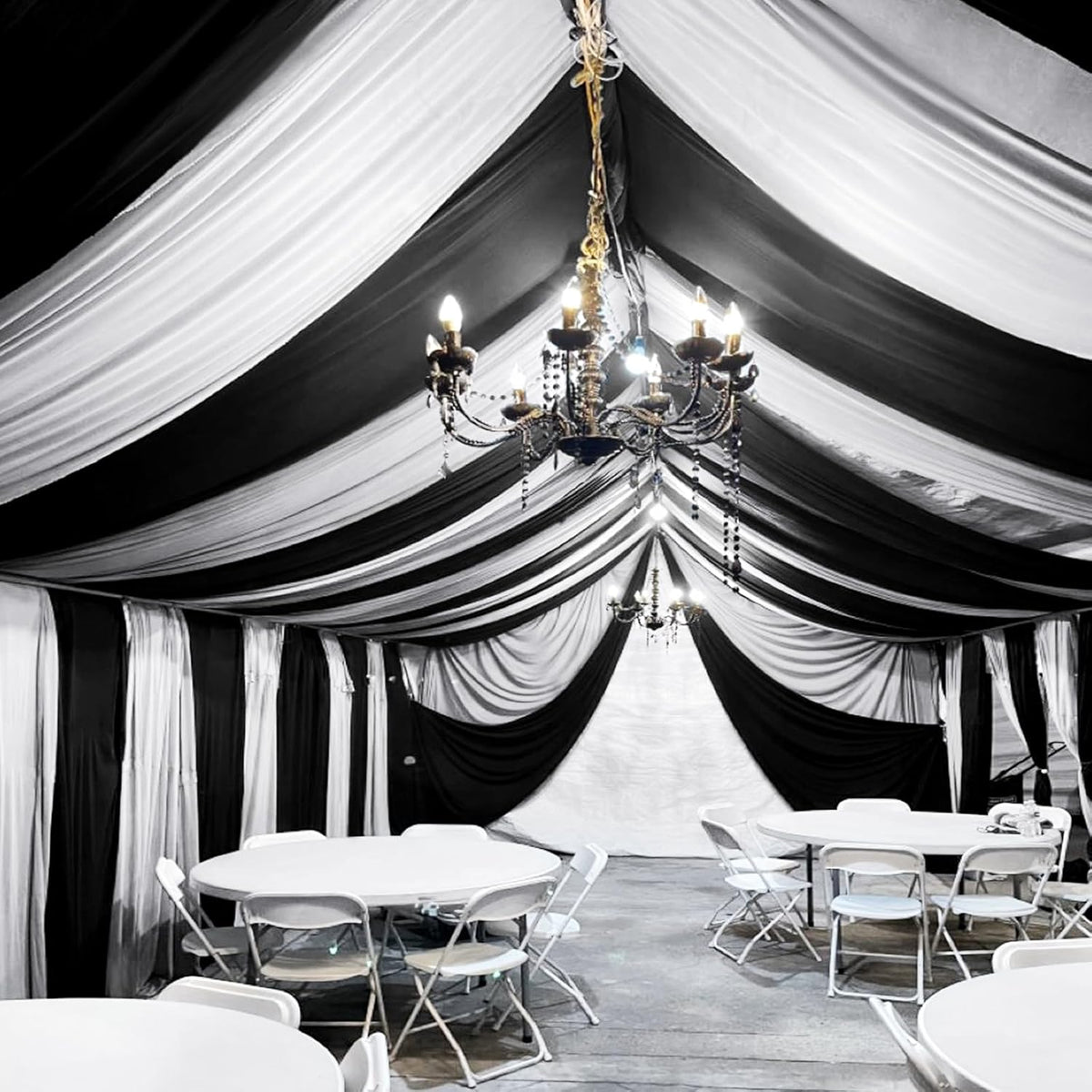 6 Panels Black Ceiling Drapes for Wedding 5ftx40ft Sheer Drapery Chiffon Fabric Arch Draping