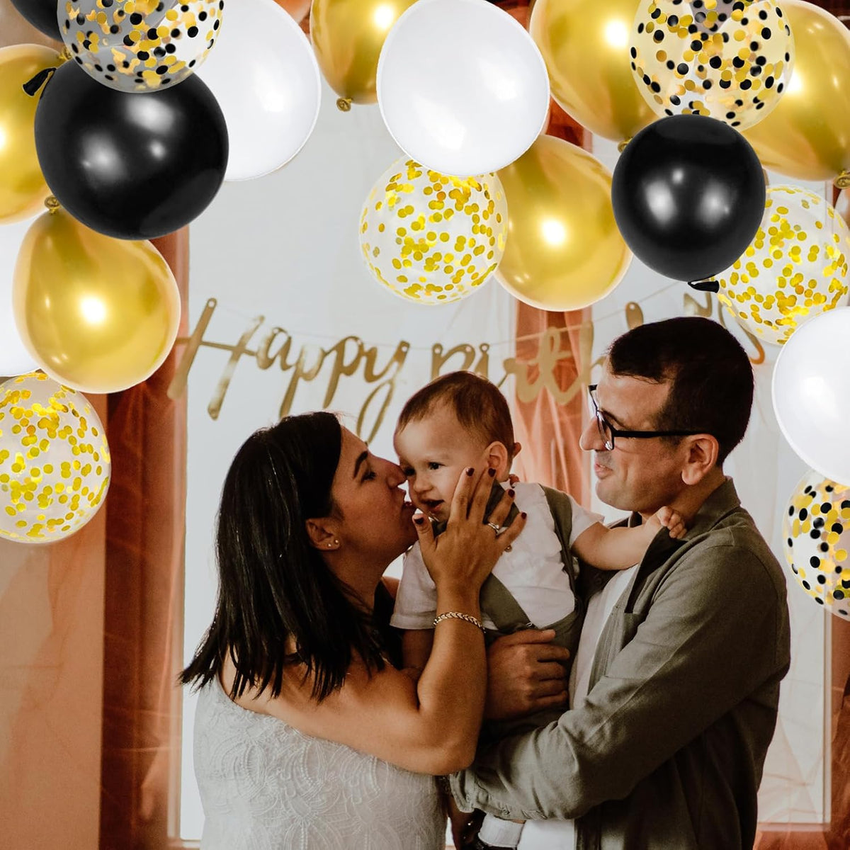 68Pcs Black White Gold Balloons with 12 Inch Black Gold Confetti Balloons for Graduation Birthday