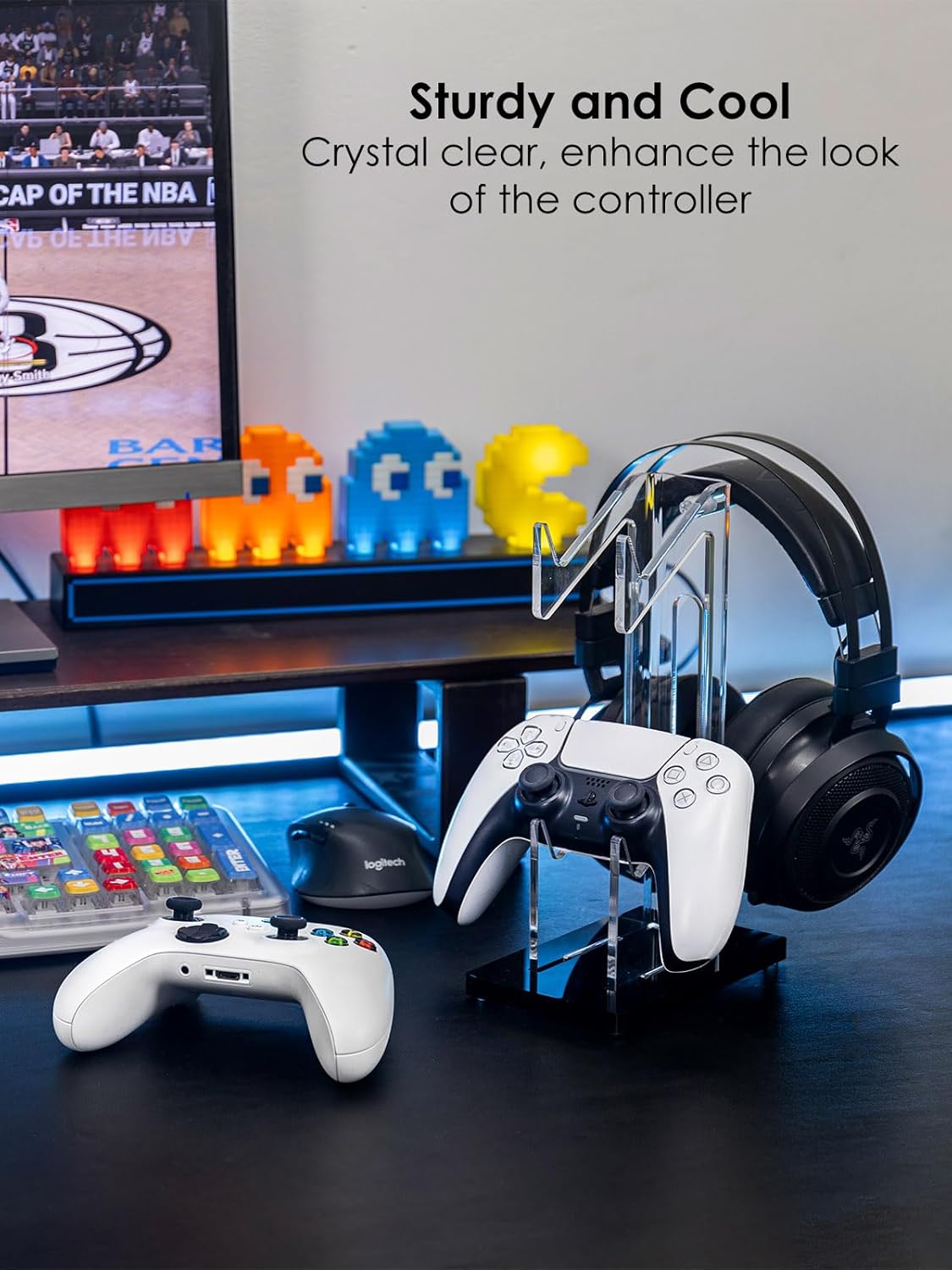 OAPRIRE Headset and Controller Stand, Space-Saving 2 Tier Game Controller Holder, Acrylic