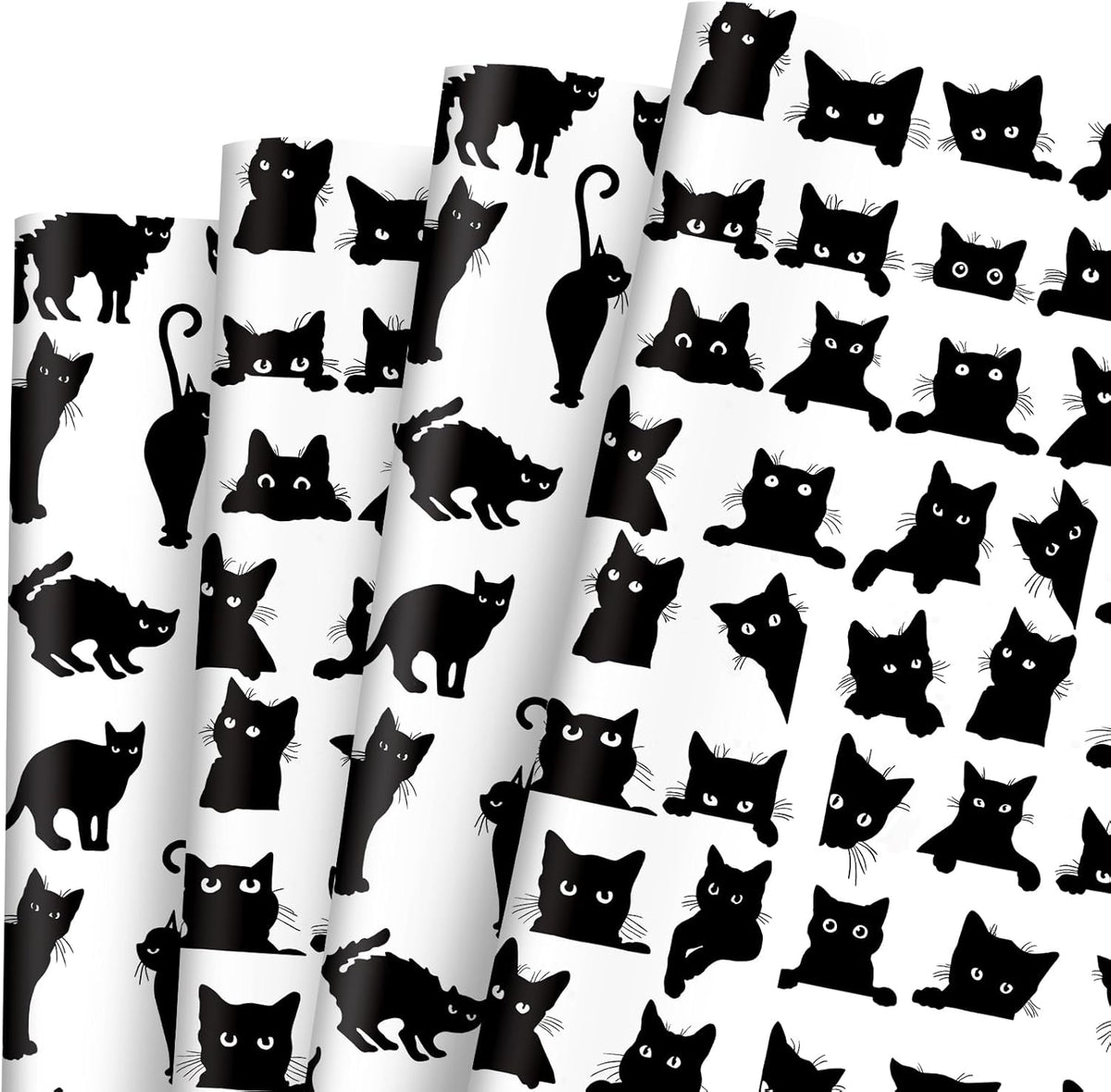 JarThenaAMCS 8 Sheets Cat Wrapping Paper - Not Roll - Cartoon Black Cat Gift Wrap Paper Folded Flat