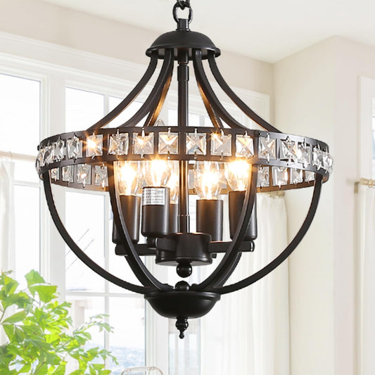 Farmhouse Crystal Ceiling Hanging Chandelier,16inch Black Rustic Vintage Pendant Light Fixture for