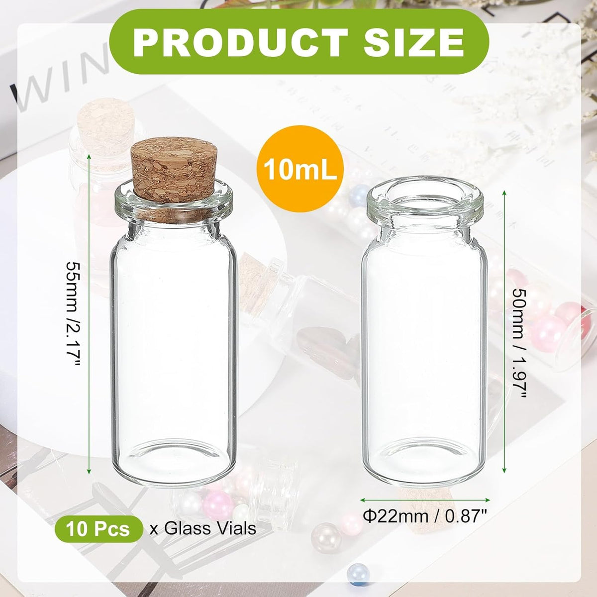 uxcell 10Pcs Mini Glass Bottles with Cork Stoppers, 10ml Small Clear Bottles Glass Empty Jars Vials