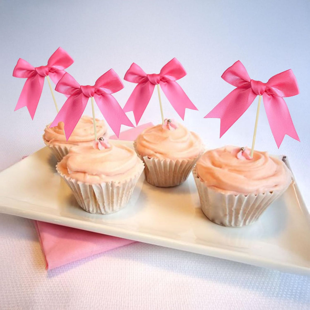 Ephlyn 24Pcs Bow Cupcake Toppers Bowknot Cake Toppers Bow Cupcake Picks Bowknot Birthday Party