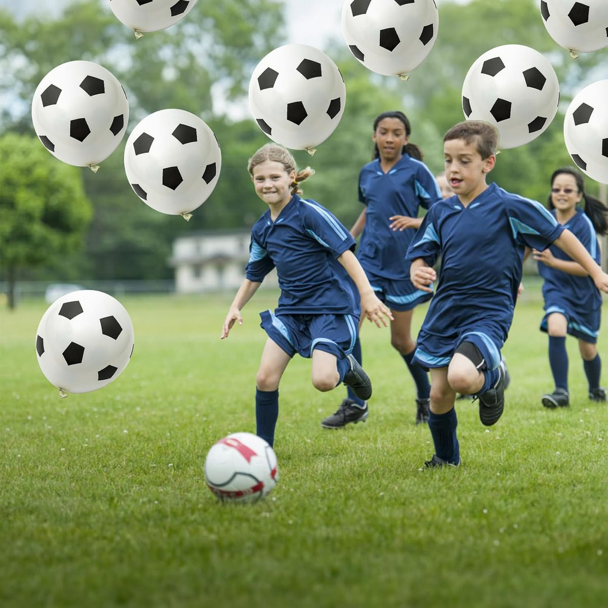 35 Pcs Soccer Ball Balloons, Black White Soccer Birthday Latex Balloons for Boys, Soccer Party