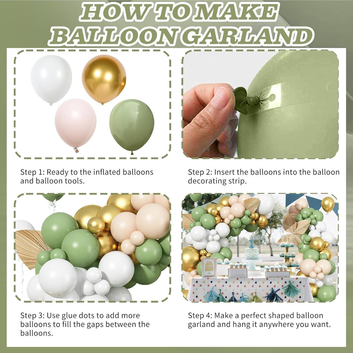 Sage Green Balloon Arch Kit 97Pcs Avocado Green Gold Balloons Garland Kit with Double Stuffed