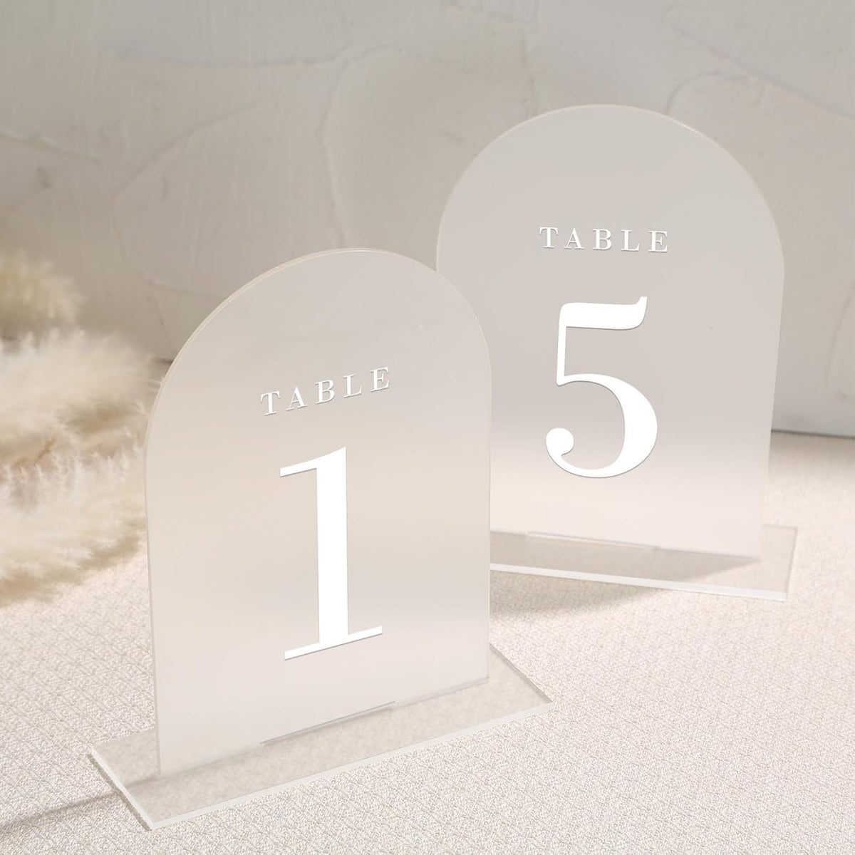 UNIQOOO Frosted Arch Wedding Table Numbers with Stands 1-30, 5x7" Acrylic Display Signs and