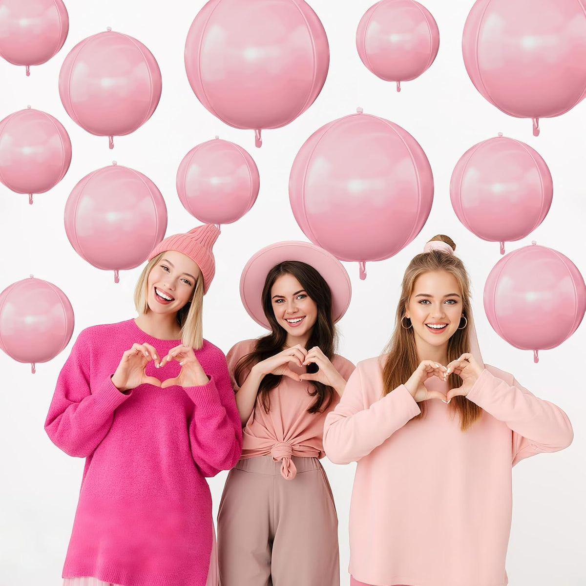 12Pcs Baby Pink Round Foil Balloons, 22" 15" 10" 4D Helium Light Pink Mylar Balloon, Pastel Pink