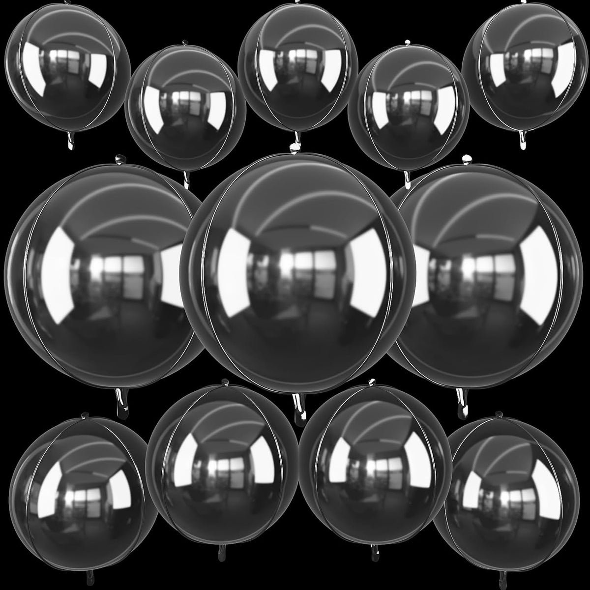 12Pcs Clear Round Foil Balloons, 22" 15" 10" 4D Helium Transparent Balloon, Clear Bubble Foil