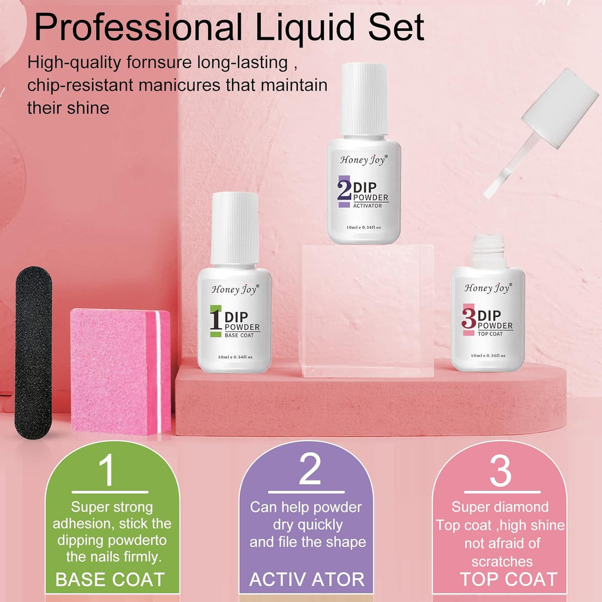 Honey Joy Dip Powder Nail Kit Starter,4 Colors Wine Red Glitter Dark Barn Red Dipping Powder Liquid